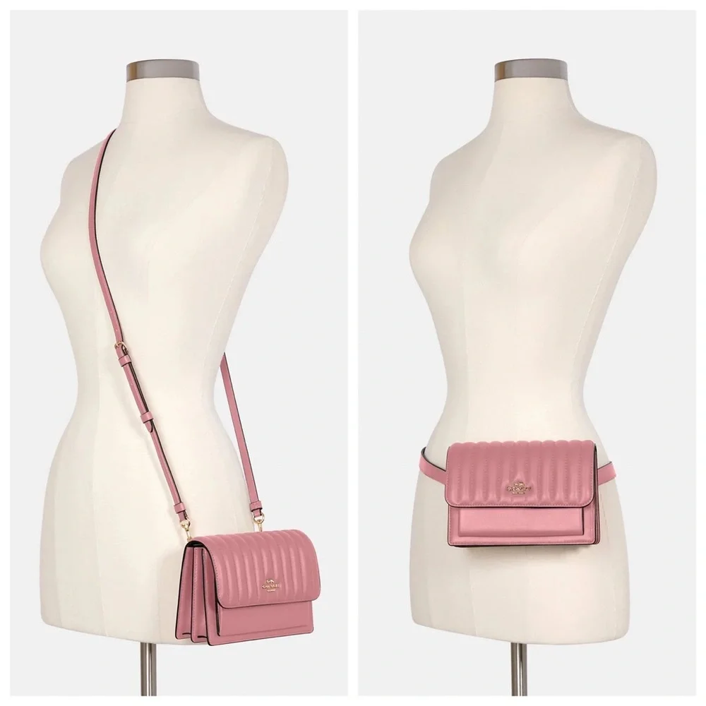 EUC Coach Linear Quilted Pink Nappa Leather 2 Way Belt Bag Crossbody
